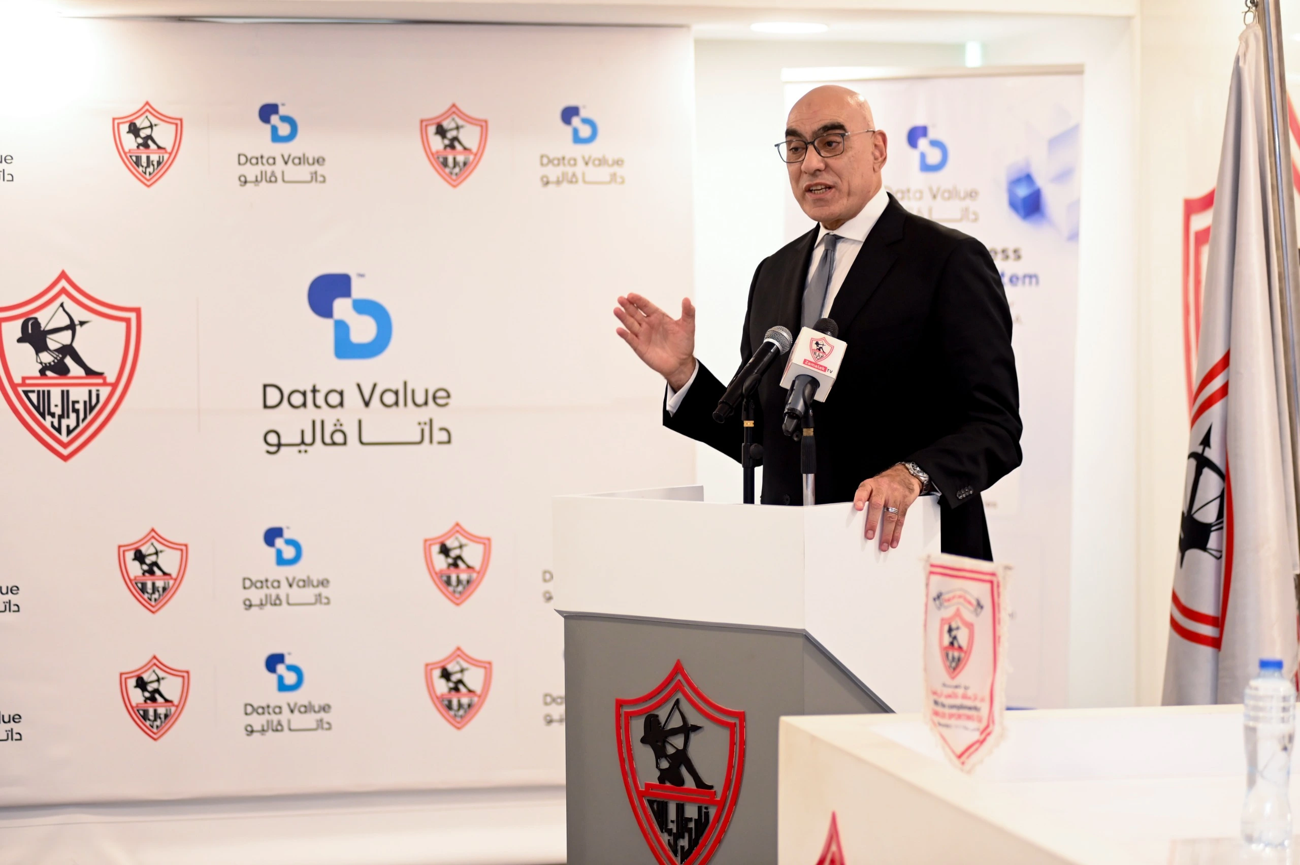 he Data Value team and Zamalek Club during the signing of the agreement to implement the ERPNext system